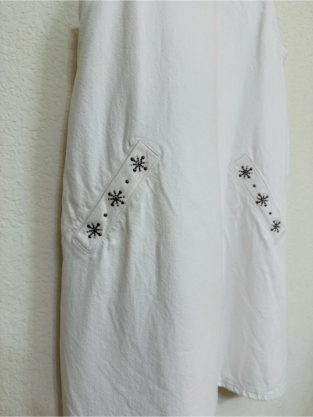 Zara • White Denim Overall Dress with Embroidered Pocket Detail